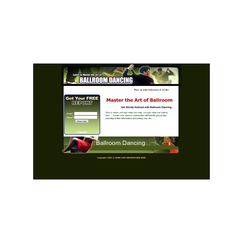 Ball Room Dancing HTML PSD Squeeze Page Template – Free PLR Website