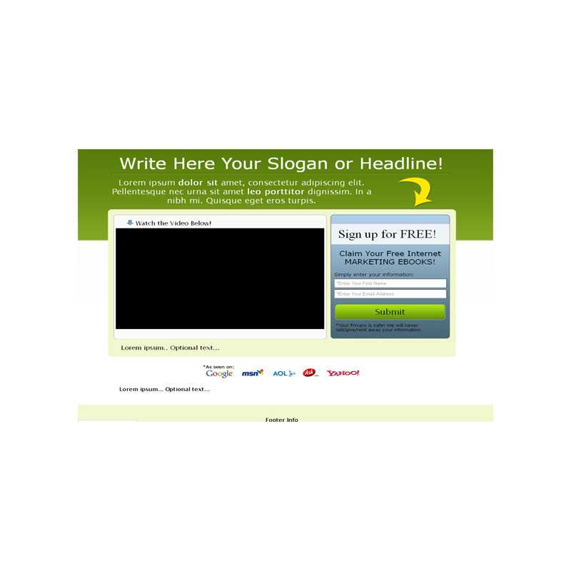 Video Squeeze Page HTML Template Green – Free PLR Website