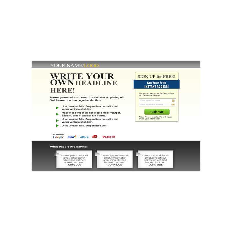 Squeeze Page HTML Template Grey – Free PLR Website