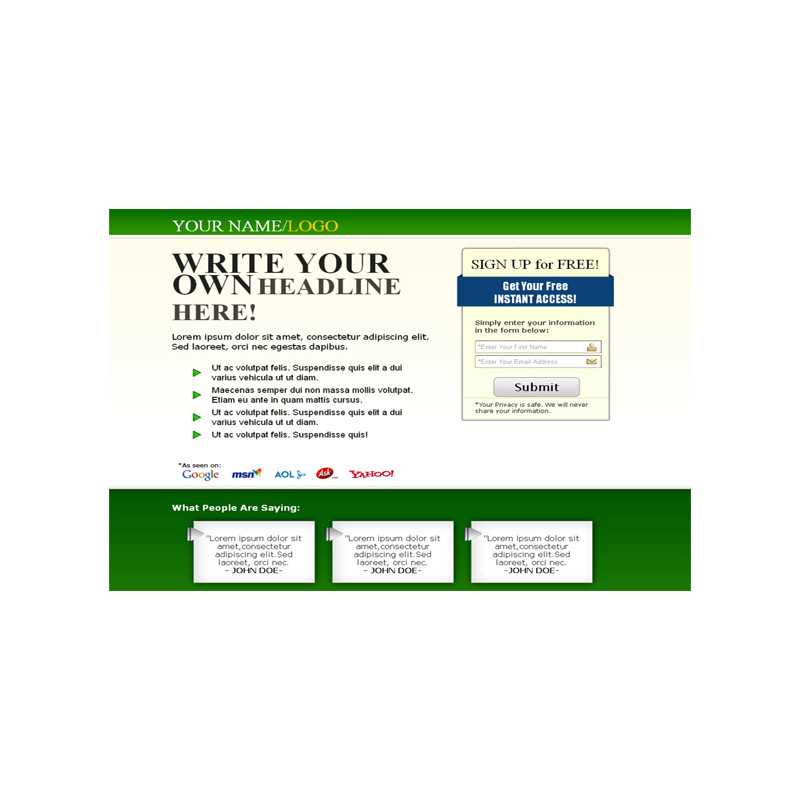 Squeeze Page HTML Template Green – Free PLR Website