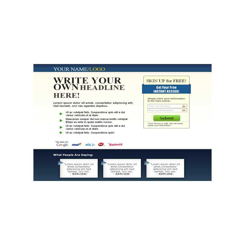 Squeeze Page HTML Template Blue – Free PLR Website