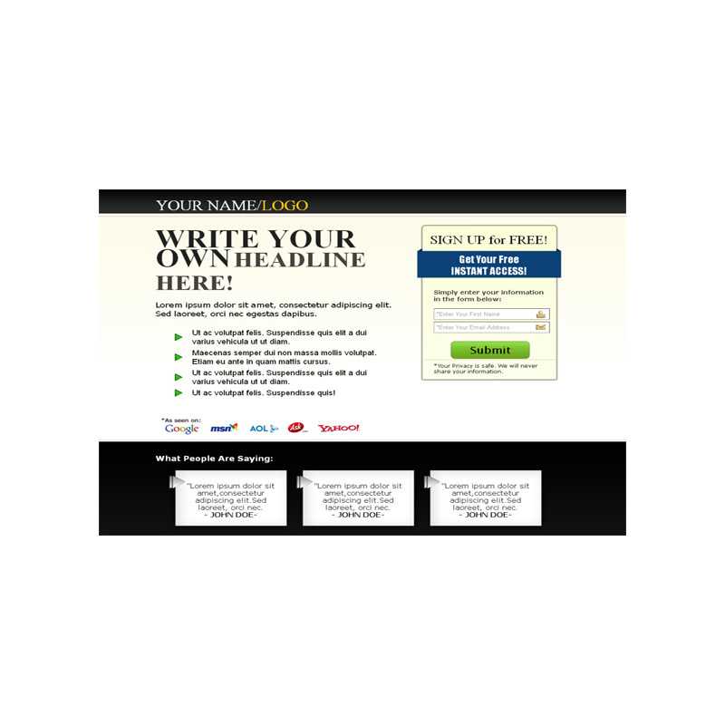 Squeeze Page HTML Template Black – Free PLR Website