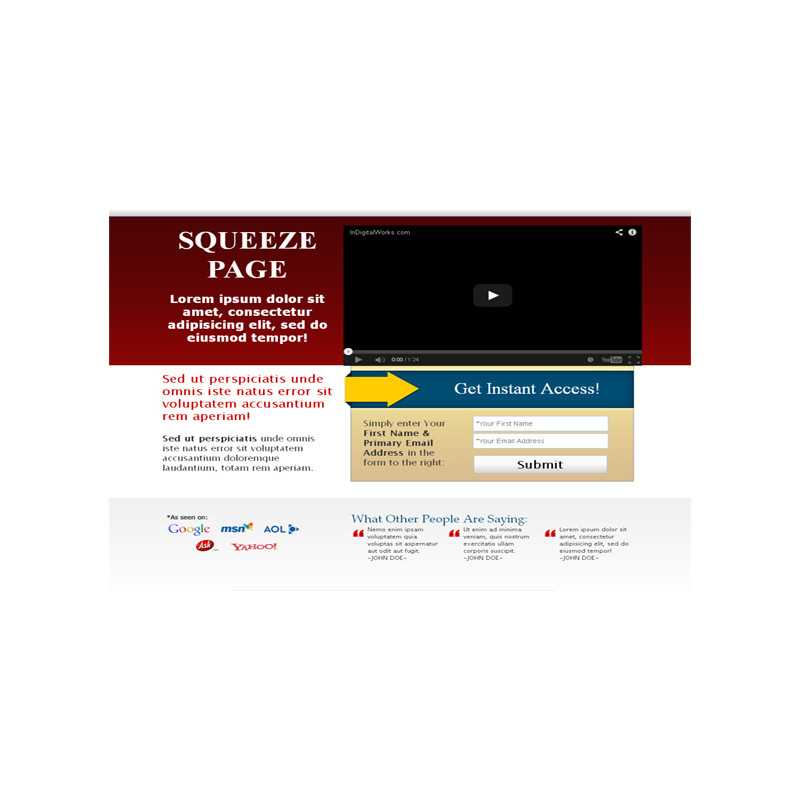 Modern Video Squeeze Page HTML Template Red – Free PLR Website