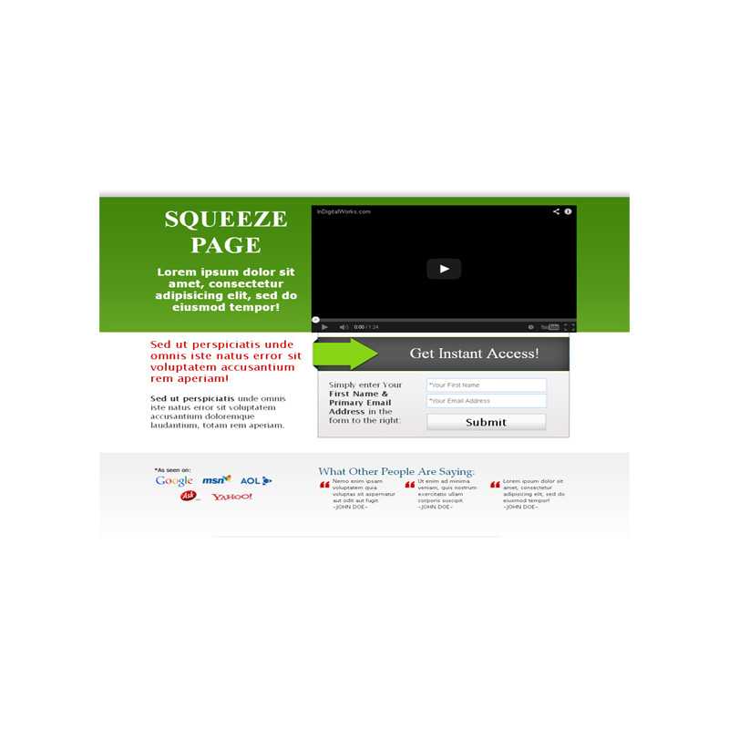 Modern Video Squeeze Page HTML Template Green – Free PLR Website