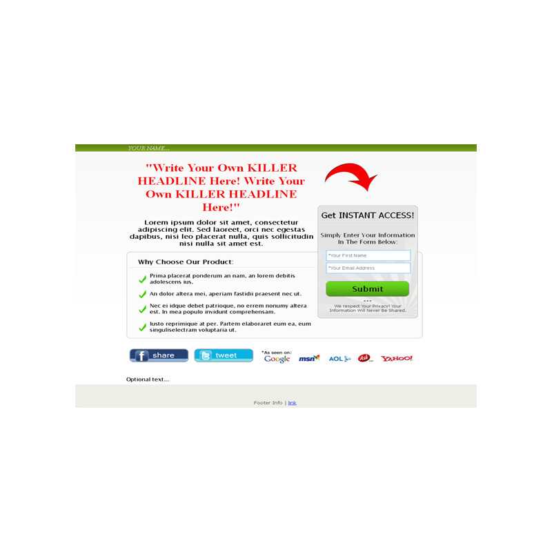 Modern Squeeze Page HTML Template Green – Free PLR Website
